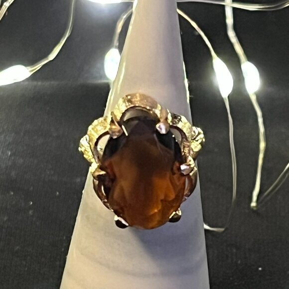 Sarah Coventry Jewelry - Vintage Sarah Coventry Amber Glass Ring – Stamped SARAH COV – Size 7-Adjustable